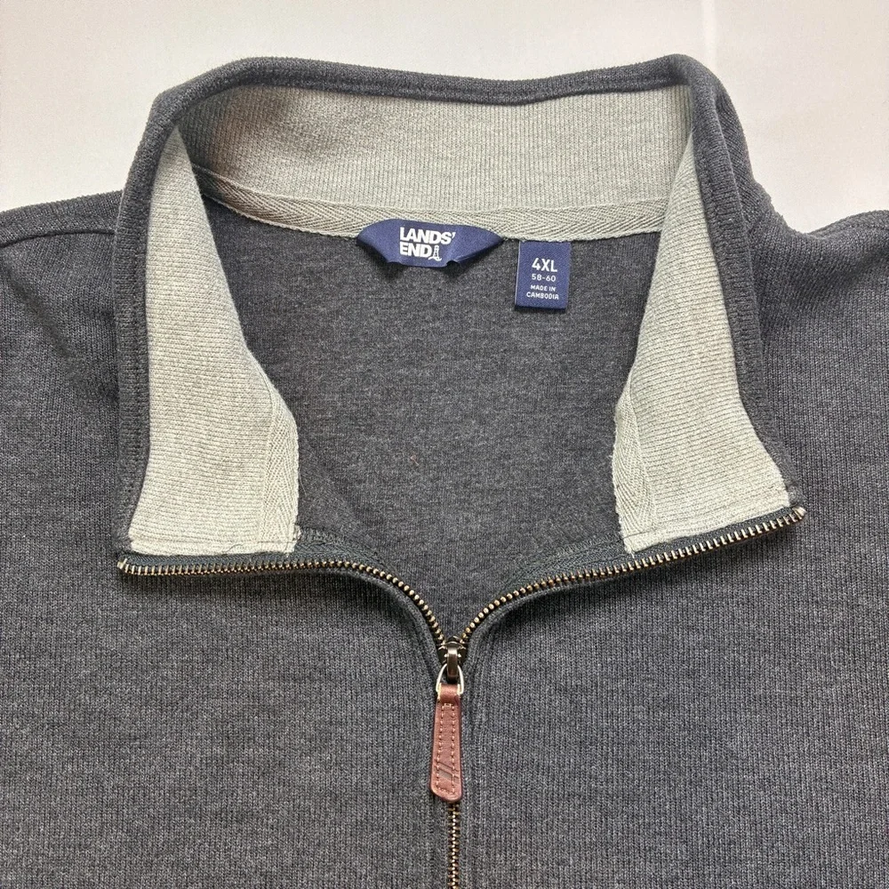Lands' End Men's Charcoal 1/4Zip-Up Sweater
